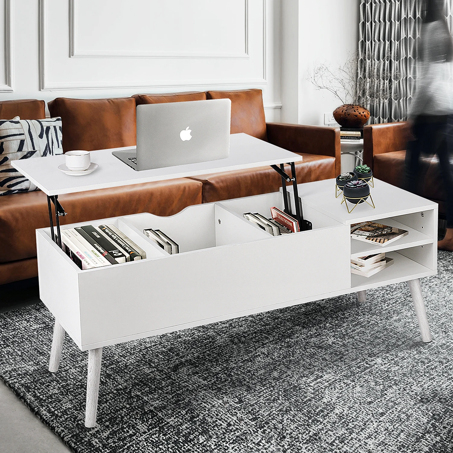 

VOWNER Lift Top Coffee Table with Large Hidden Compartments and Adjustable Storage Shelf, Easy to be Lifted Up or Closed