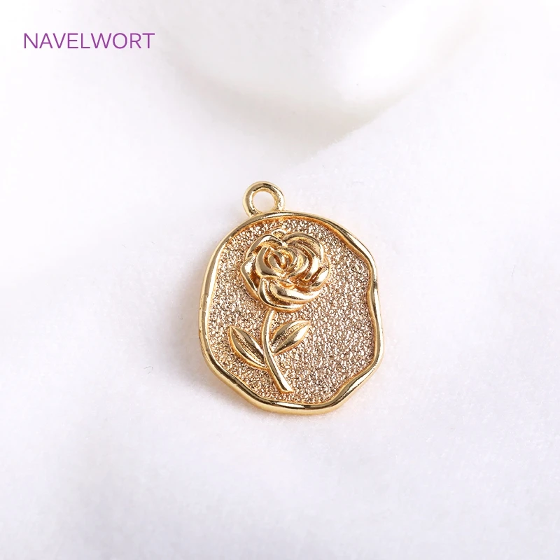 Trendy 14K Gold Plated Irregular Rose Charms High Quality Brass Metal Coin Pendants DIY Jewelry Materials Wholesale