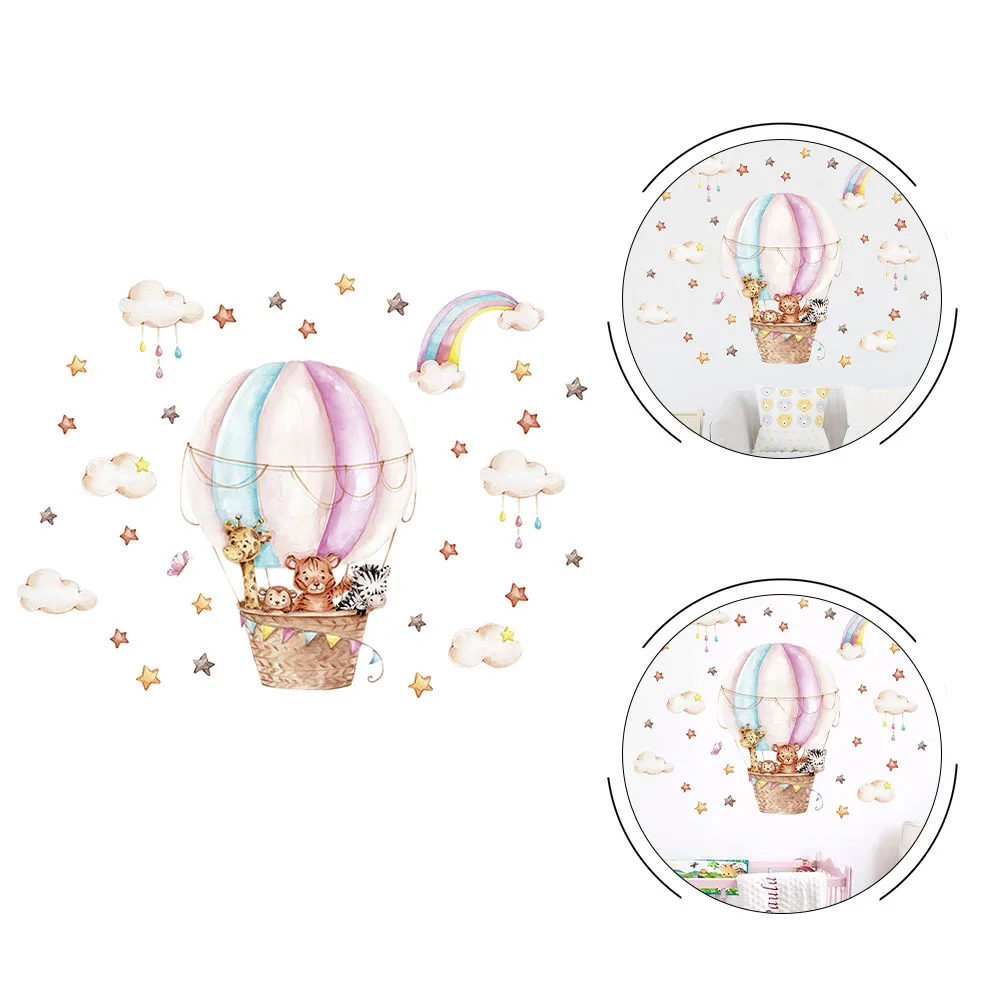 Create a Playful Environment in Kids Room with Cartoon Animal Hot Air Balloon Wall Sticker  Easy Application  Safe for Walls