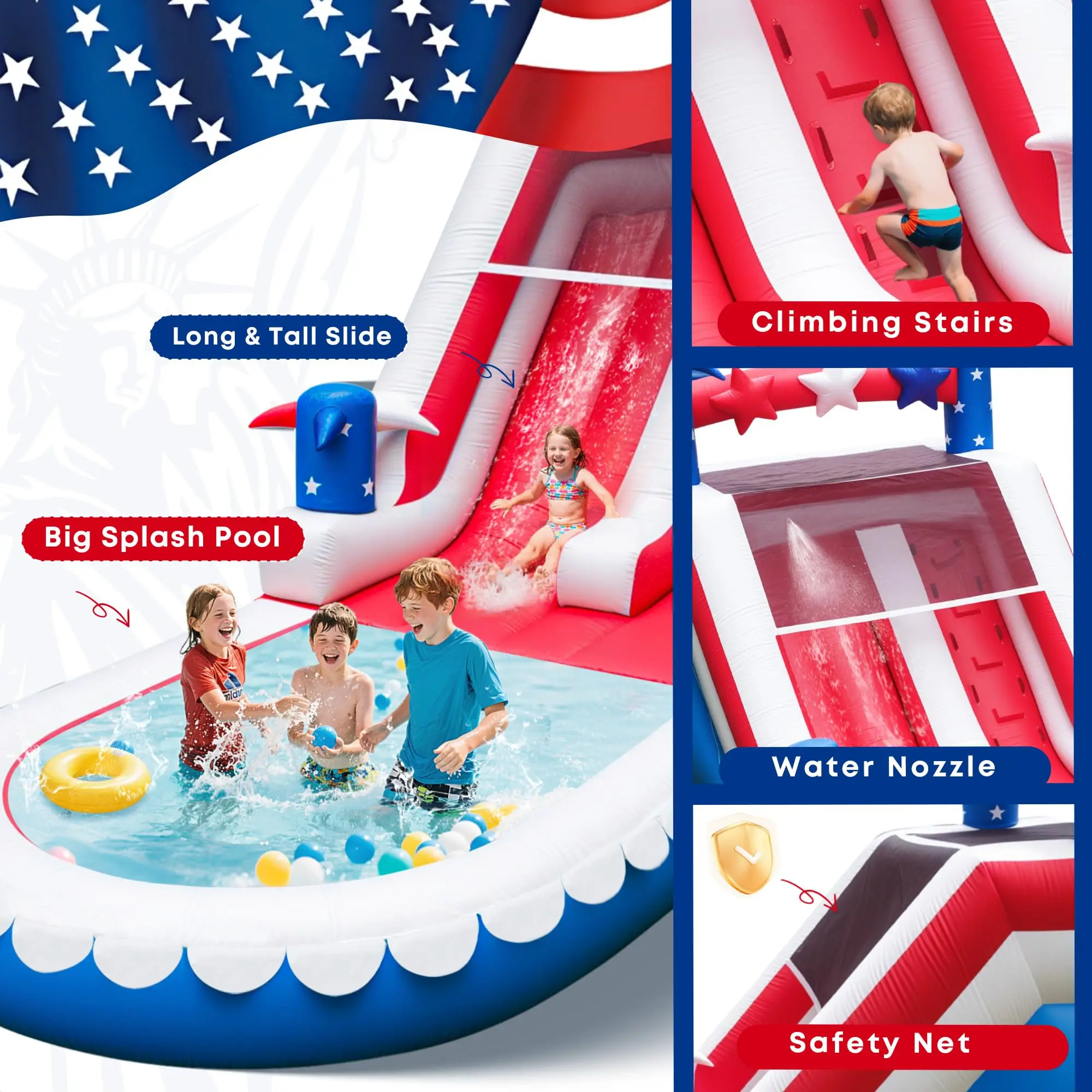 Wasserrutsche in kommerzieller Qualität mit Pool-Bounce-Haus für Erwachsene und Kinder (mit Gebläse), großer Wasserrutsche im Freien im Hinterhof