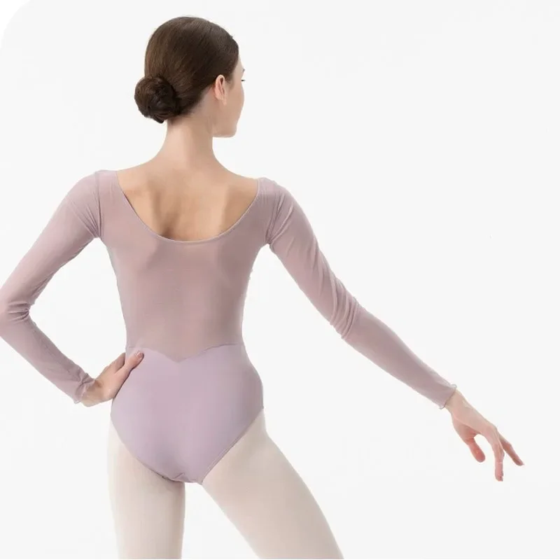 Splice Lace Collar Ballet Dance Leotard Yoga Gymnastics Bodysuit Long sleeves Solid Black Girls Dancewear Women Ballet Leotards