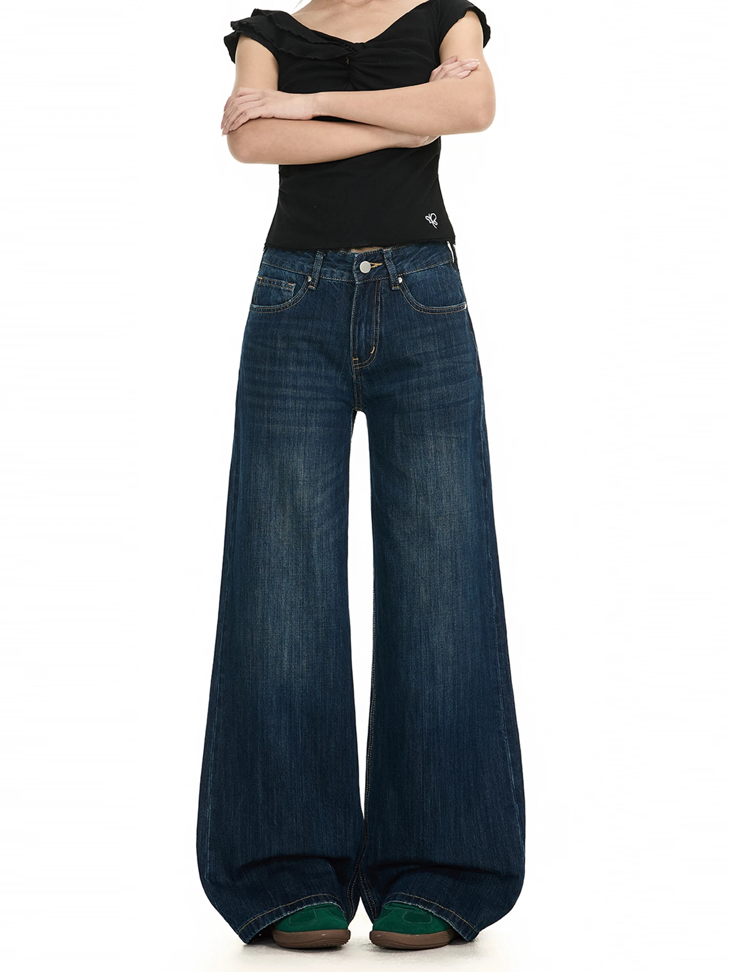 

FreeMary American Sle джинсы из бамбукового волокна с низкой талией, женские свободные прямые брюки длиной до пола в стиле ретро