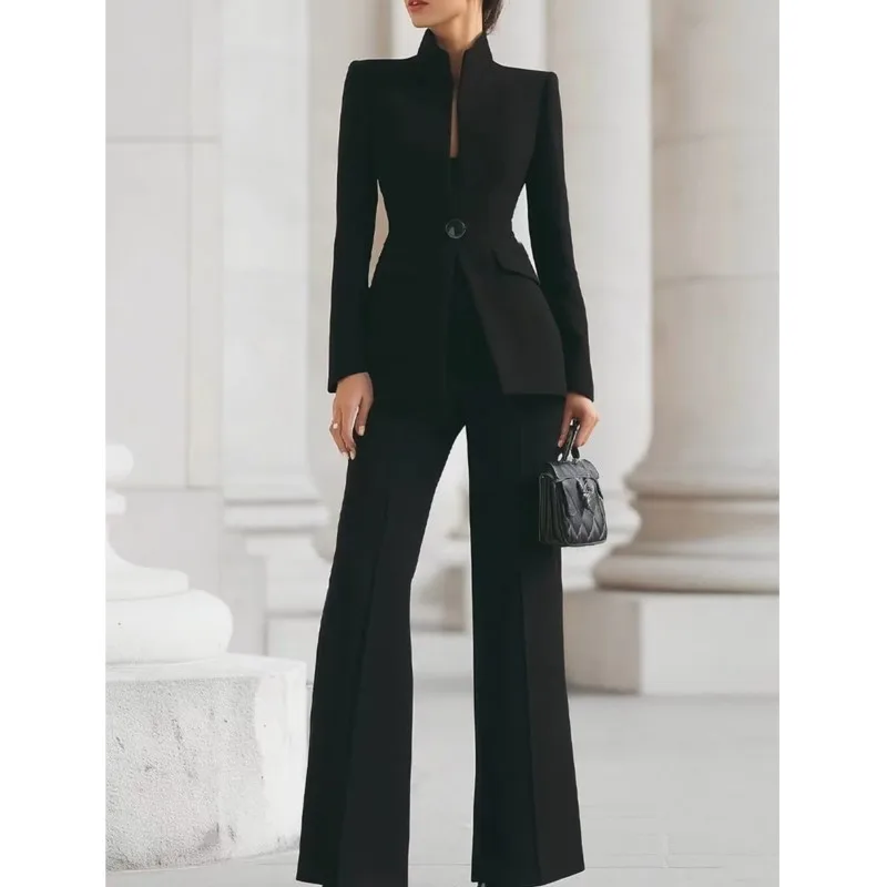 Calças femininas terno 2026 outono simples sólido roupa de deslocamento temperamento feminino fino ajuste profissional conjunto negócios trabalho escritório