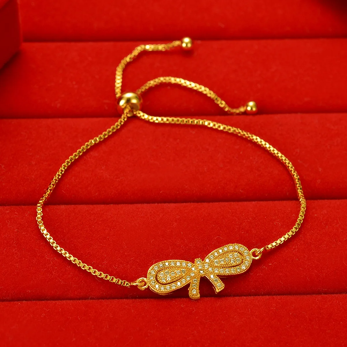 

Boutique AU999 gold bracelet for women classic fashion hand jewelry crystal 24K pure gold simple temperament bow bracelet