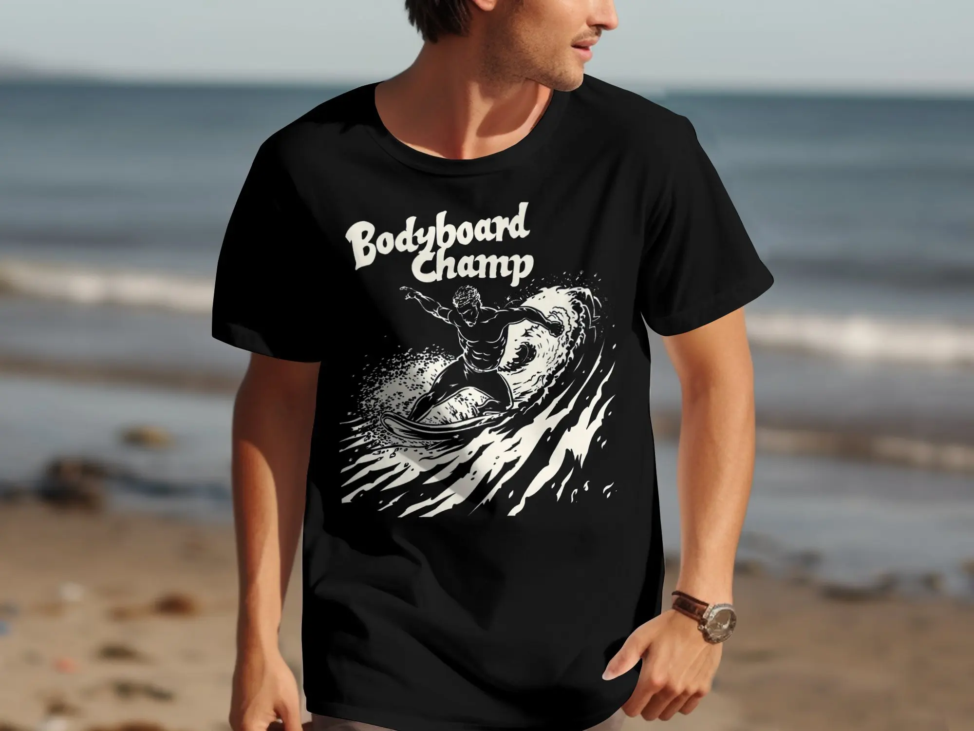 Bodyboard Champ T Shirt Surfing Enthusiast Ocean Lover Wave Rider Beachwear Surfer Unique Casual Top