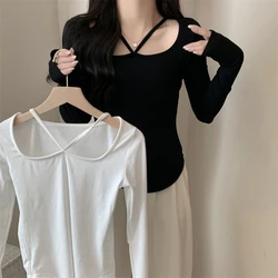 Korean Fashion Y2K T-shirt Woman Long Sleeve Crop Top Women Slim Hollow Out Tee Shirt Femme Solid Clothes Women Tshirt Autumn