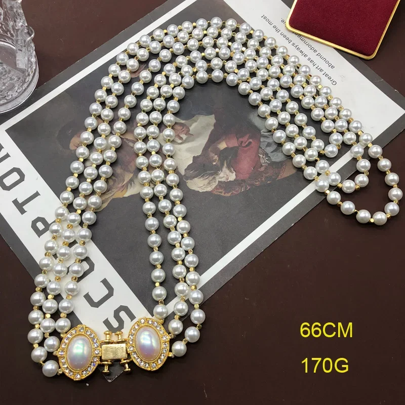 

Gold Plated Multi-Layers Glazed Baroque Pearl Necklace For Women Sweater Chain