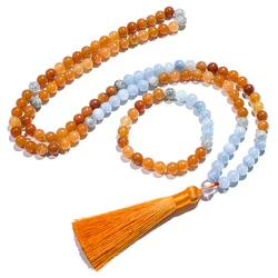 8mm Red Aventurine Aquamarine Labradorite 108 Mala Beaded Necklace Meditation Yoga Japamala Set Rosary For Women