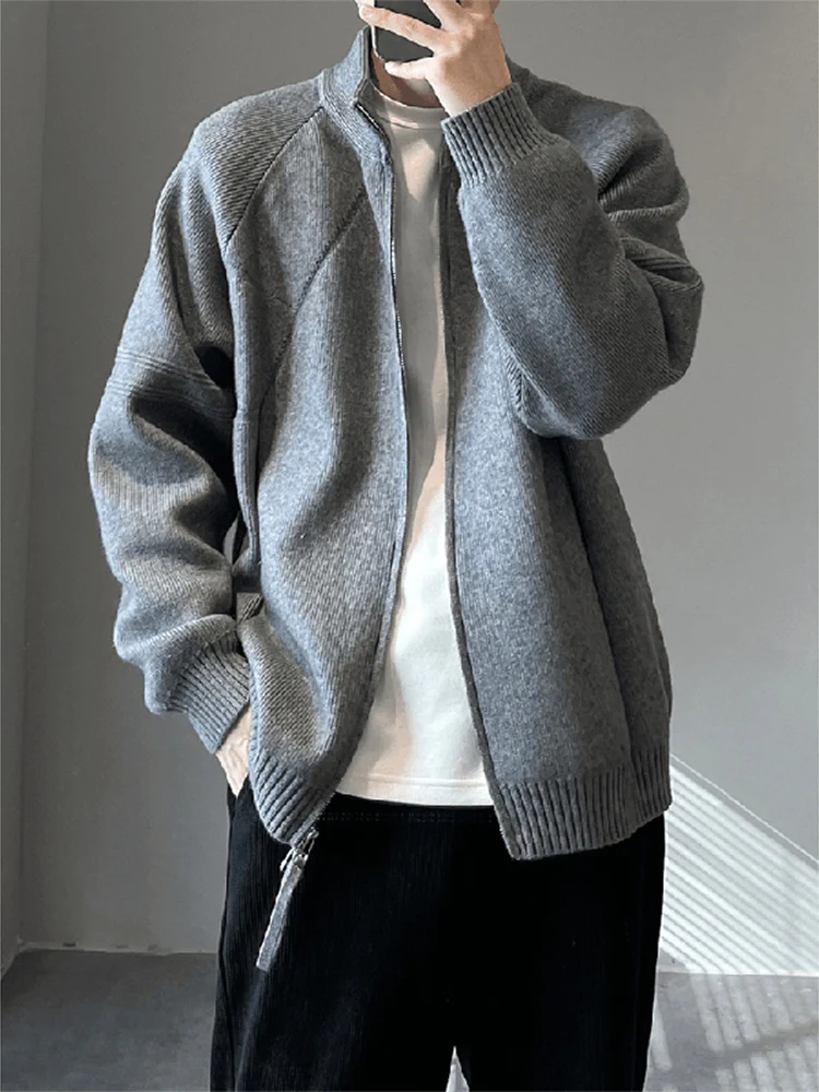 

American Retro Men's Knitted Open Cardigan Sweater Zipper Collar Loose Lazy Sle High-End Feeling Spring Autumn Season Outer...