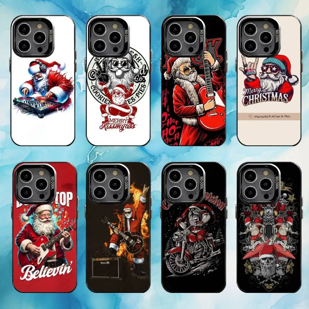 

Punk Santa Claus Phone Case For iPhone17,16,15,14,13,12,11 Plus,Pro Max Black Candy Matte Shockproof Cover