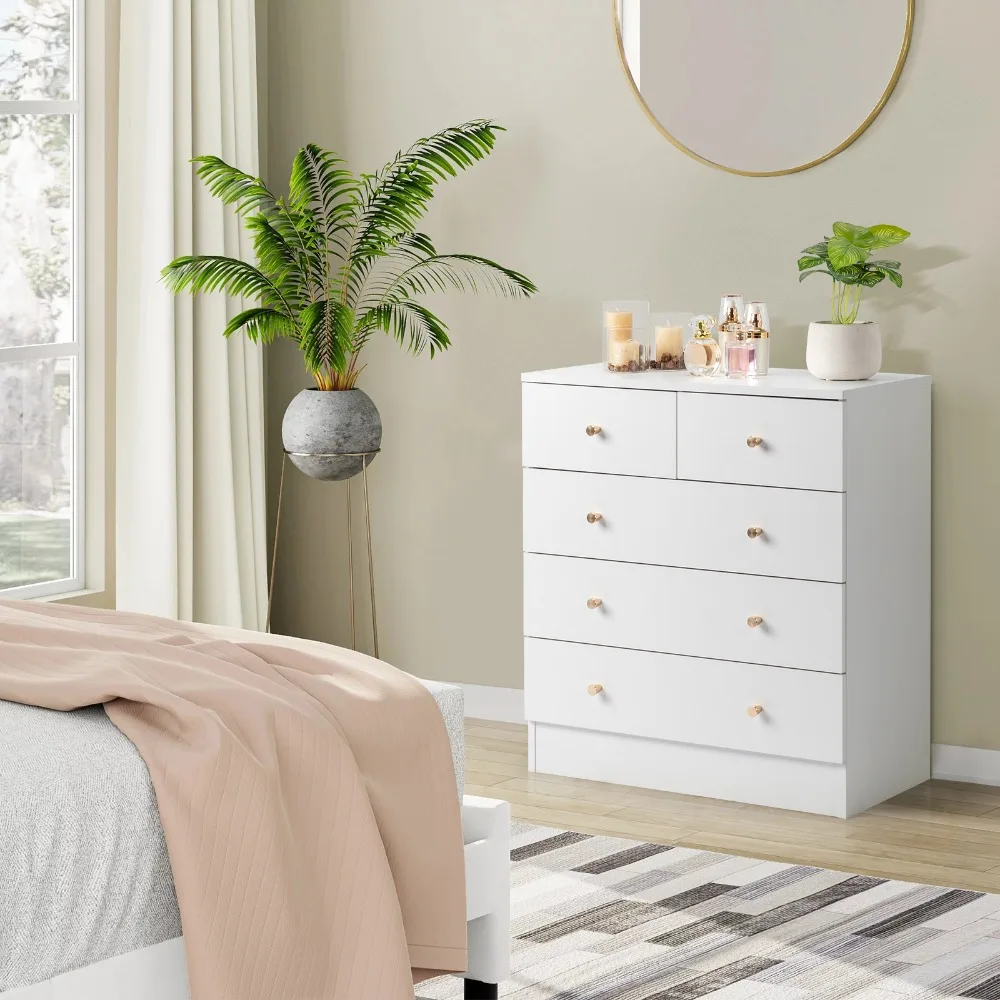 

Modern Simple 5-Drawer Dresser White, Nightstands