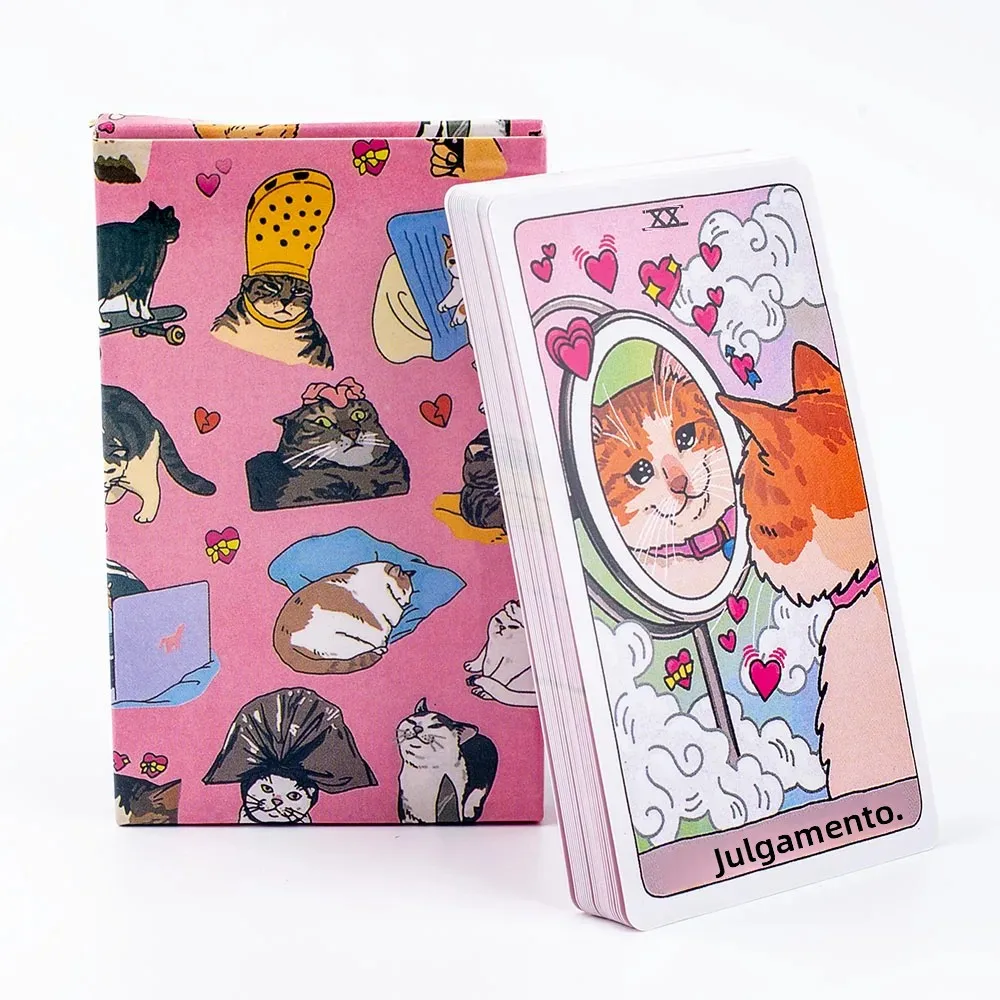 Baralho de Tarô Original com Memes de Gatos, 22 Arcanos Maiores, Design Engraçado de Gato Bruxo Kawaii Uwu, Tarô Rosa Fofo para Entretenimento