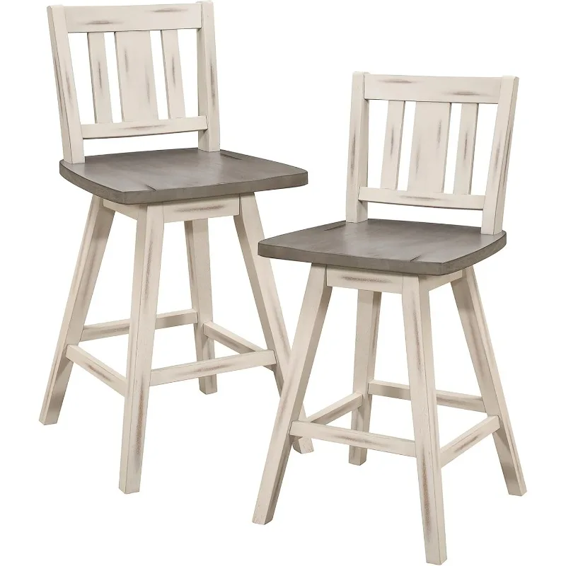 Homelegance Solid Wood Kitchen Counter Barstool with Slat Back and Footrest, Counter Height Swivel Stool, Armless Dining Chairs