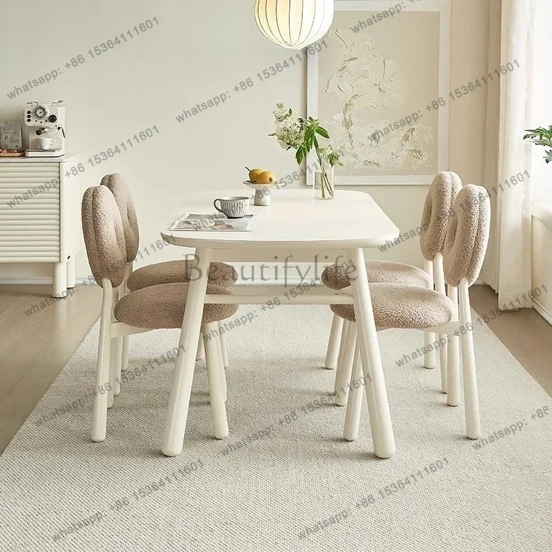 Factory Direct Desk Glass Desktop Solid Wood Feet Cream Dinner Dining Table Solid Wood Foot Oval Velvet Chair Kitchen Furniture
