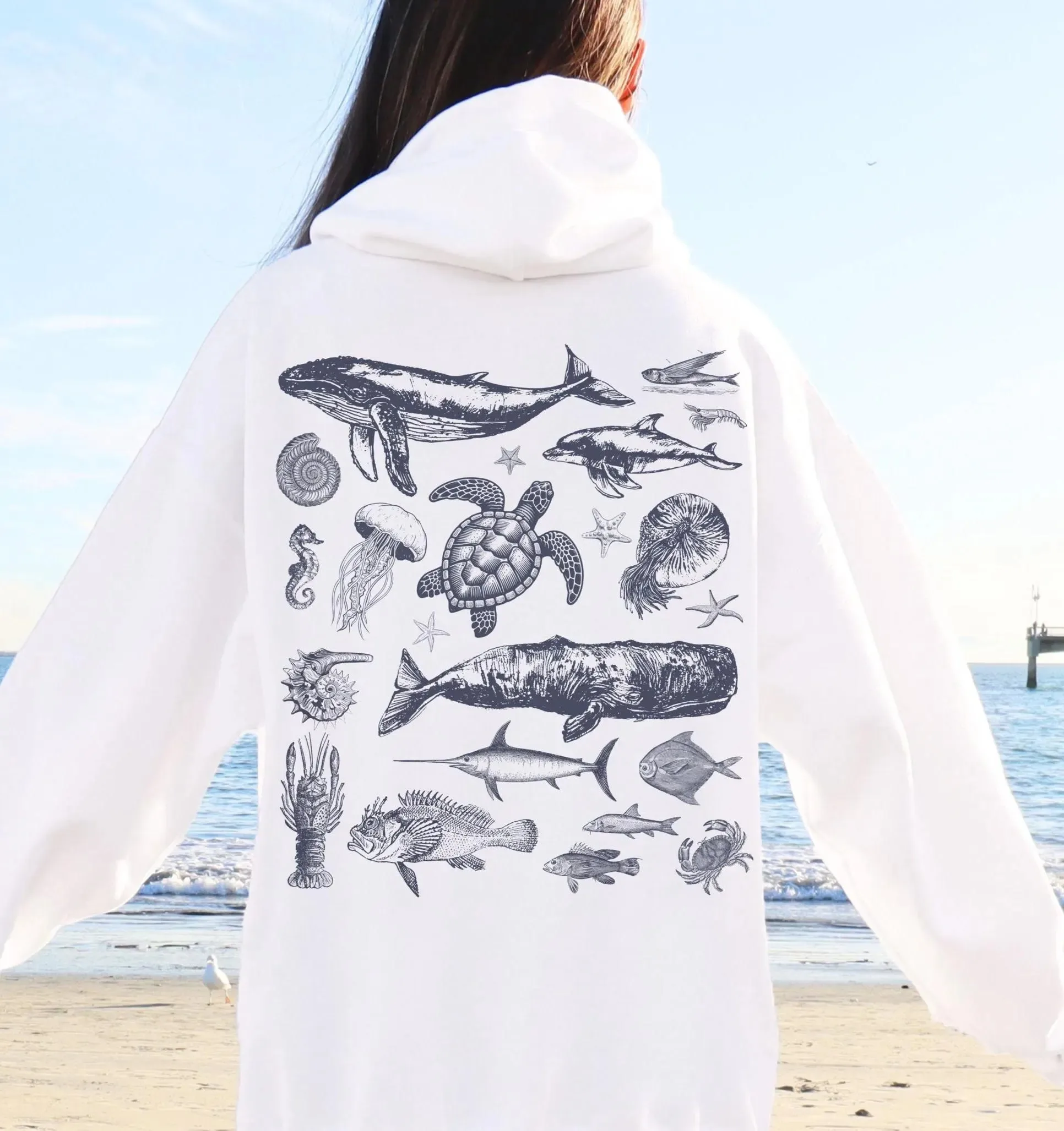 

Autumn and Winter Style Bold Marine Life Print Cotton Hoodie for Into Edgy and Nature - Loving Fashion During The Cold Seasons