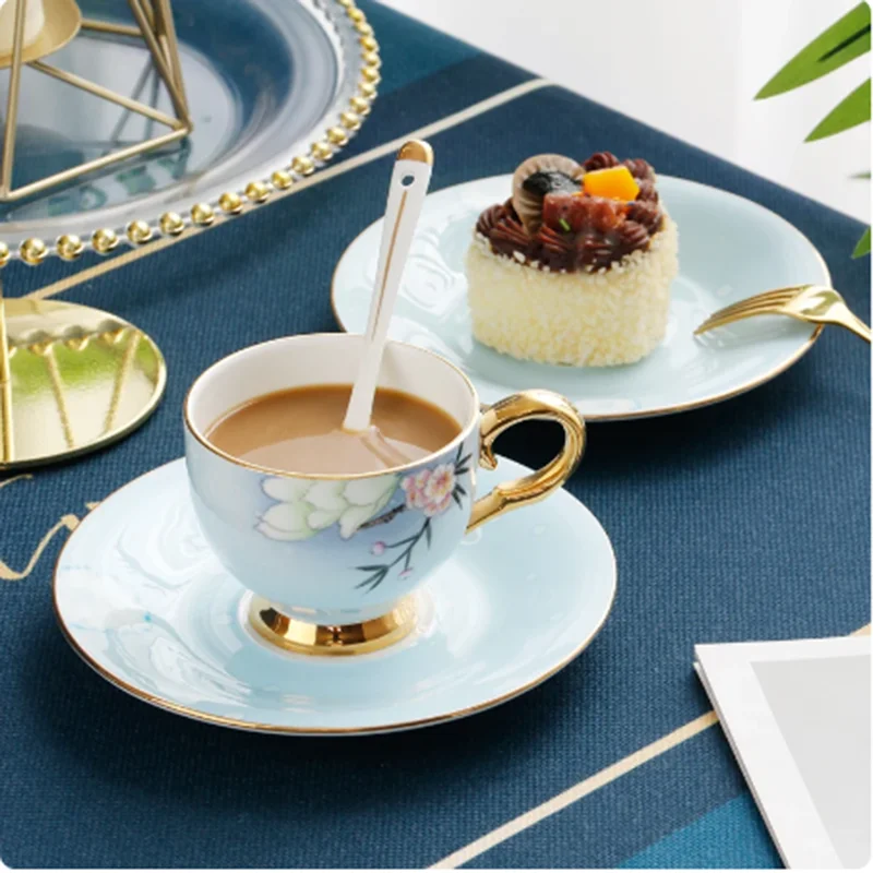 

Gold Coated Bone Porcelain Coffee Cups and Plates, Light Luxury and Elegant Bone Porcelain Coffee Sets, Tea Cups