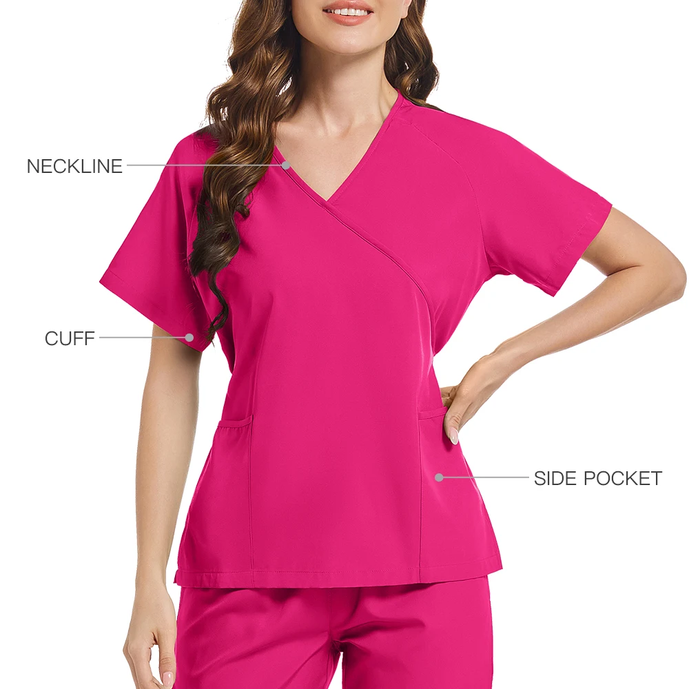 New Scrubs Set Medical Uniforms Stretch Scrub Tops with Pocket Pants Nurse Uniform Doctor Surgery Overalls Beauty Salon Workwear