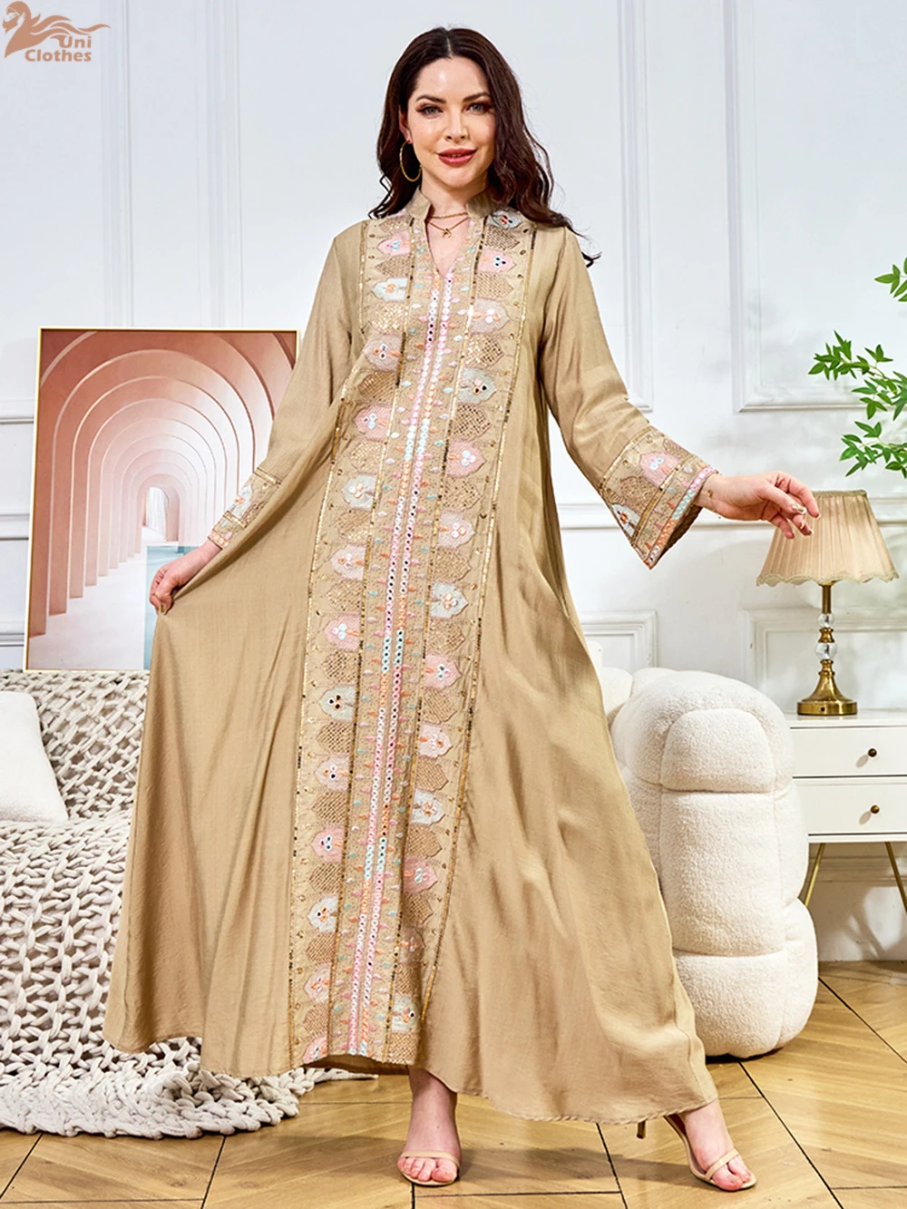 

Роскошное вечернее платье-абайя Uni Dubai с пайетками и вышивкой, марокканская женская одежда 2025