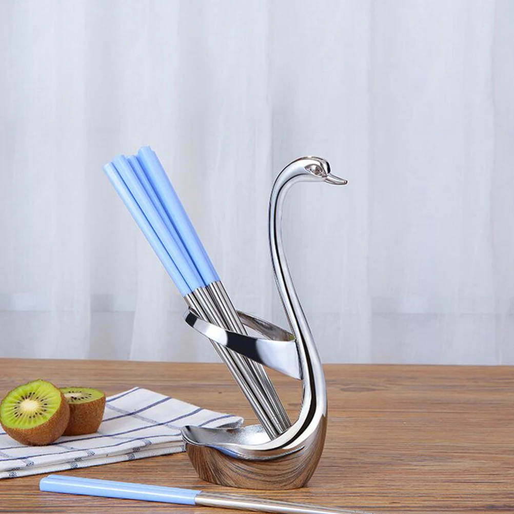 

2Pcs Swan Shaped Flatware Holder Simple Fashion Design Kitchen Supplies Fruit Fork Storage Container Decorative