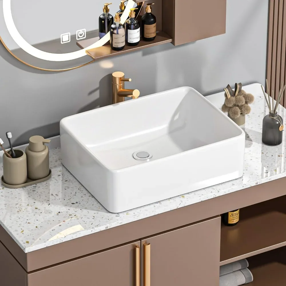 

#For Rectangular Ceramic Countertop Vessel Sink, White Bathroom Sink, Ceramic Small Sink Bowl, Vanity Art Basin, 21 "x 16" x 6"^