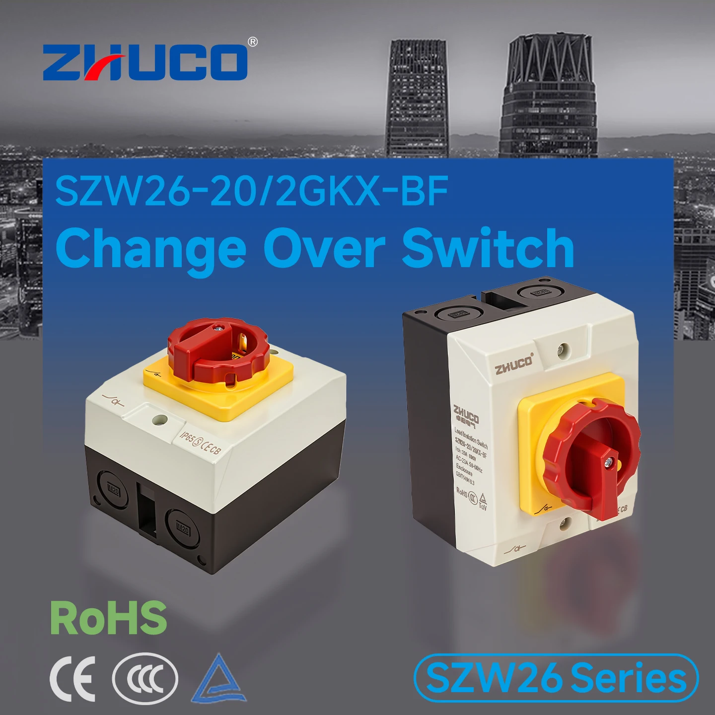 SZW26‑20/2GKX‑BF OFF‑ON Panel‑Mount Power On‑Off Switch, Change‑over Switch, Rotary Switch, Silver Contact Cam Switch