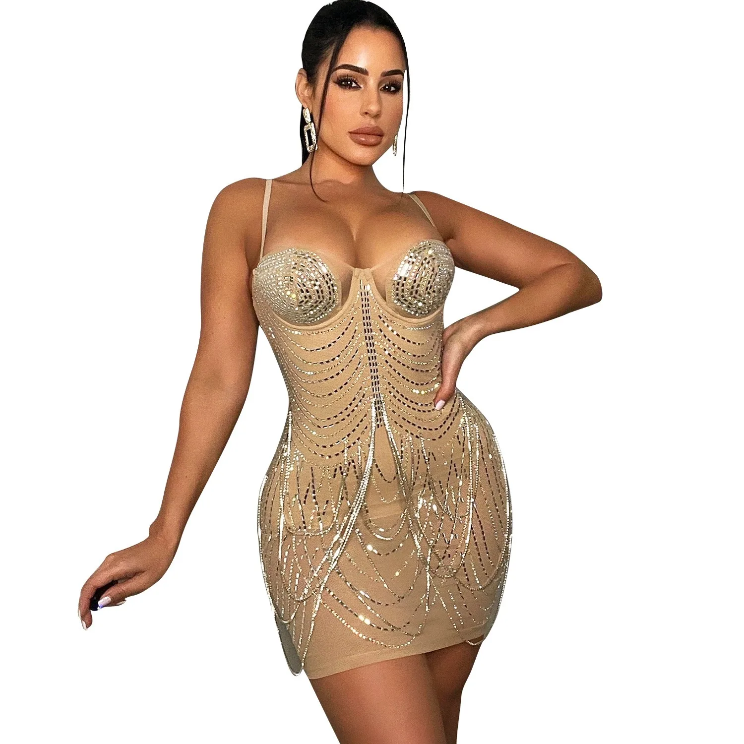 Sexy boate festa de formatura clube banquete malha quente strass franja halter vestidos