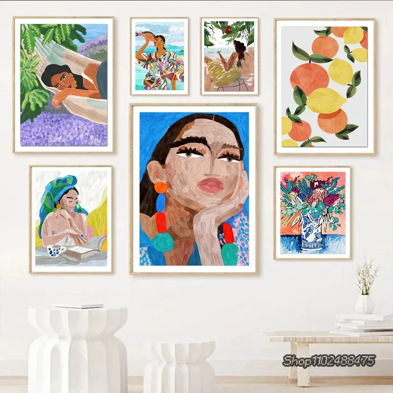 Vintage Oil Painting Girl Portrait Tropical Flower Parrot Wall Art Canvas Posters And Prints Wall Pictures For Living Room Decor