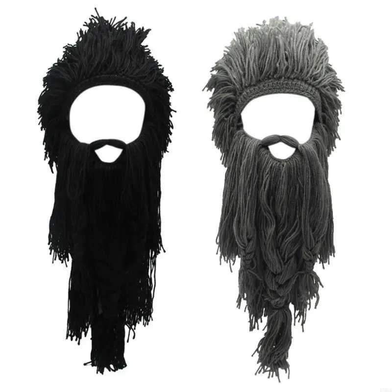 

P88A Barbarian Beard Mask Encasesd Hat Mask Funny Bearded Holiday Costume for Adult