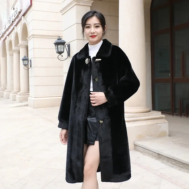 Mink Fur Coat Female 2024 Winter New Long Environmentally Friendly Fur Jacket Warm Waist Fashion Outerwear Ladies High-End Tops