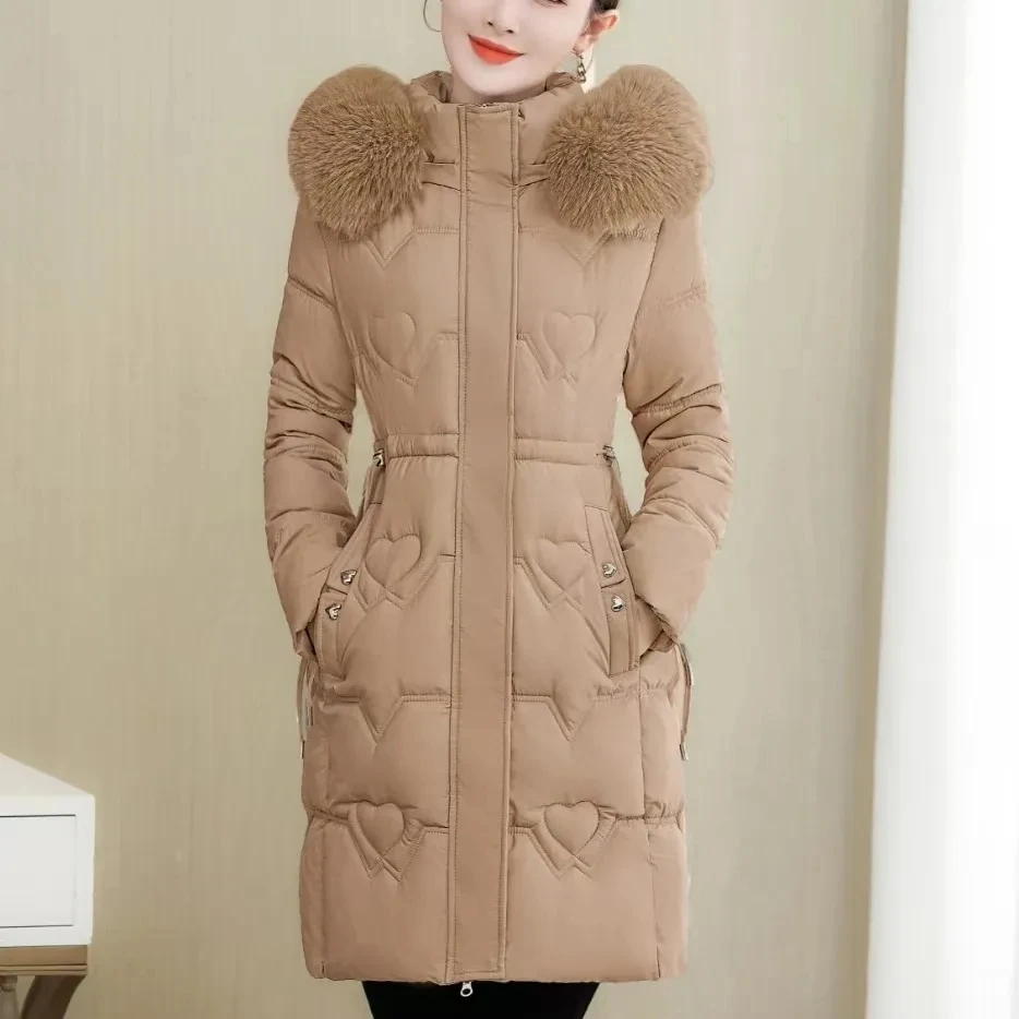

2024 New Winter Jacket Women Parka Fur Collar Hooded Thick Warm Long Female Coat Casual Outwear Down Cotton Jacket Parkas