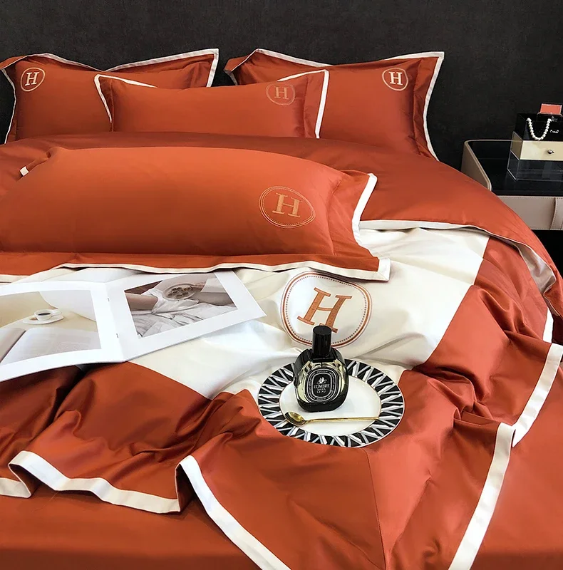 Luxury 1000TC Egyptian Cotton Bedding Set Embroidery H Duvet Cover Set with Sheet Comforter Covers Bed Linen