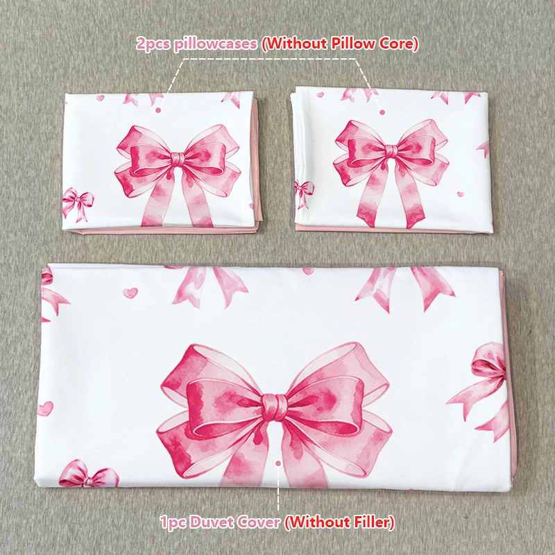 3PC Pink and Delicate Bowknot Duvet Cover Set (Duvet cover*1+Pillowcase*2, Without Core) Suitable for Gift Giving
