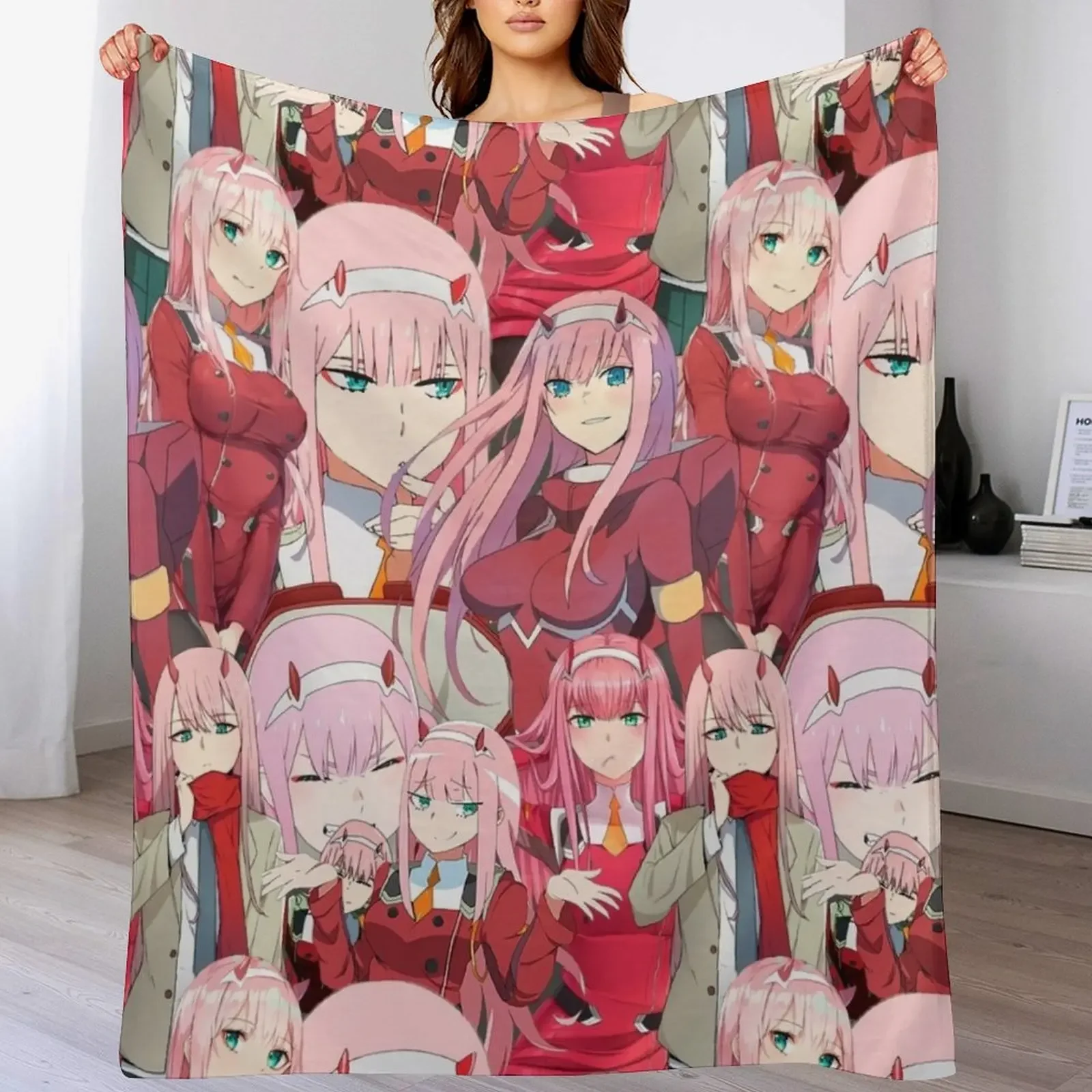 Zero Two Tribute Pattern Throw Blanket Blankets For Sofas Soft Blankets