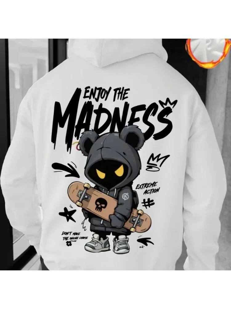 2026 Herfst en winter heren casual street-sweatshirt met capuchon, met de hand geschilderd cartoon menselijke figuur letterpatroon bedrukt shirt met capuchon - afbeelding 2