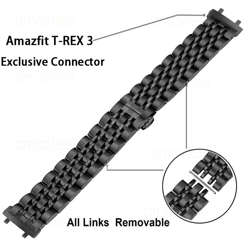 Ремешок из нержавеющей стали для AMAZFIT T-REX 3, ремешок для умных часов Amazfit T Rex 3, браслет для amazfit t-rex 3, металлический браслет
