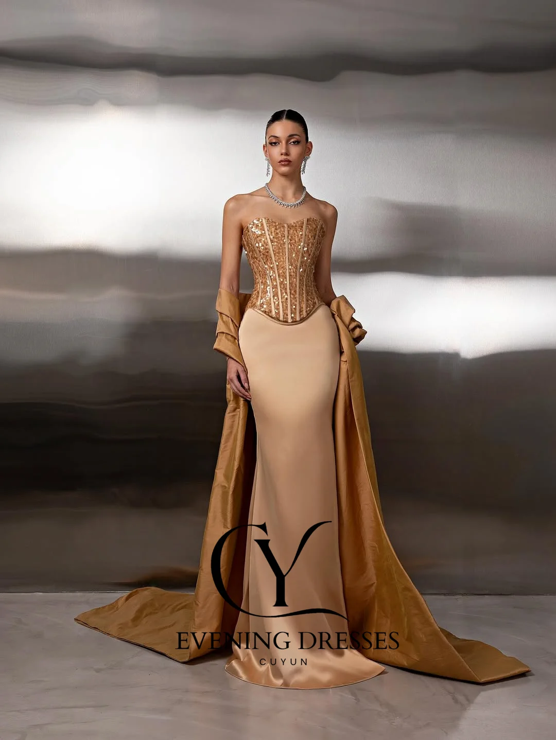 CUYUN marron luxe paillettes femmes robe de soirée 2025 personnalisé chérie bretelles robe formelle femmes robe de Banquet Corset dos