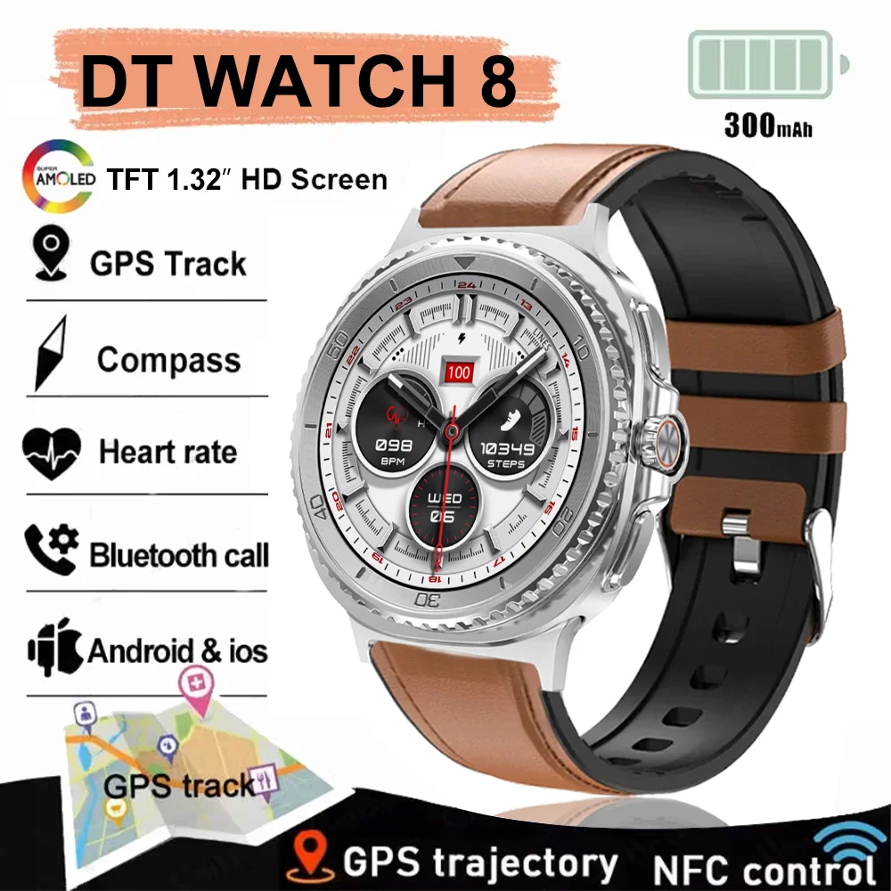 

Умные часы DT Watch 8 класса High-end с GPS, сапфировым стеклом, NFC, компасом, водонепроницаемые (IP68), спортивные, для мужчин, новинка 2026 года