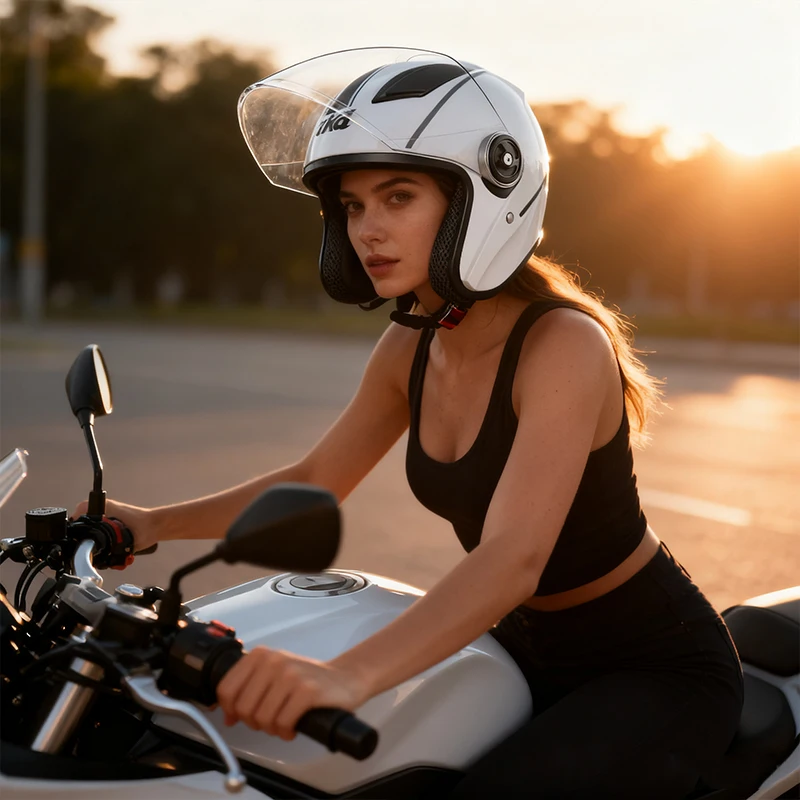 

3C Certified Motorcycle Helmet, Dual Lens Clear Visor, Shockproof Warm Helmet for Electric Bike Scooter, Black Adult Helmet