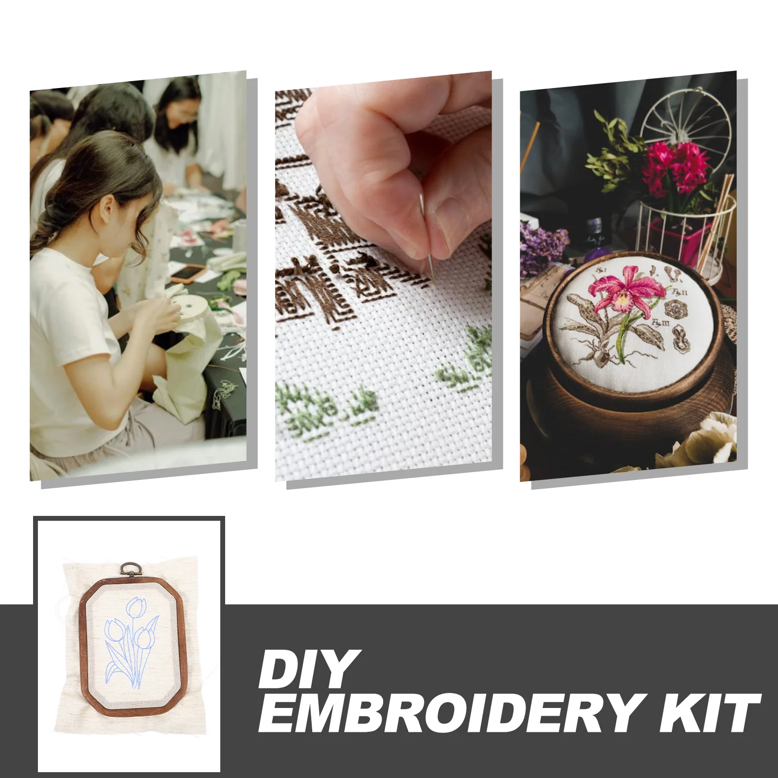 

1Set DIY Embroidery Kit Exquisite Wood Cloth Cross Stitching Kit for Beginners Household Needlepoint Craft Supplies Embroidery