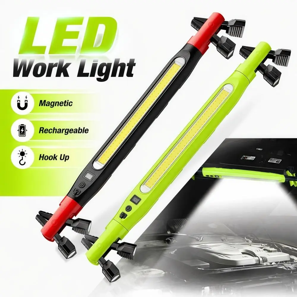 Rechargeable Emergency Repair Work Light Hook Up Red Light LED Magnetic Flashlight Waterproof Digital Display COB Long Bar Light
