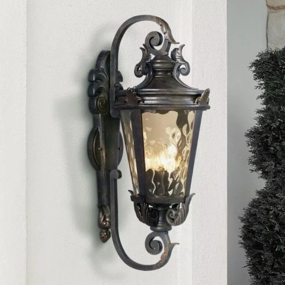 Casa Marseille Rustic Industrial Outdoor Wall Sconce Light Fixture Warm Bronze Scroll 27 1/2