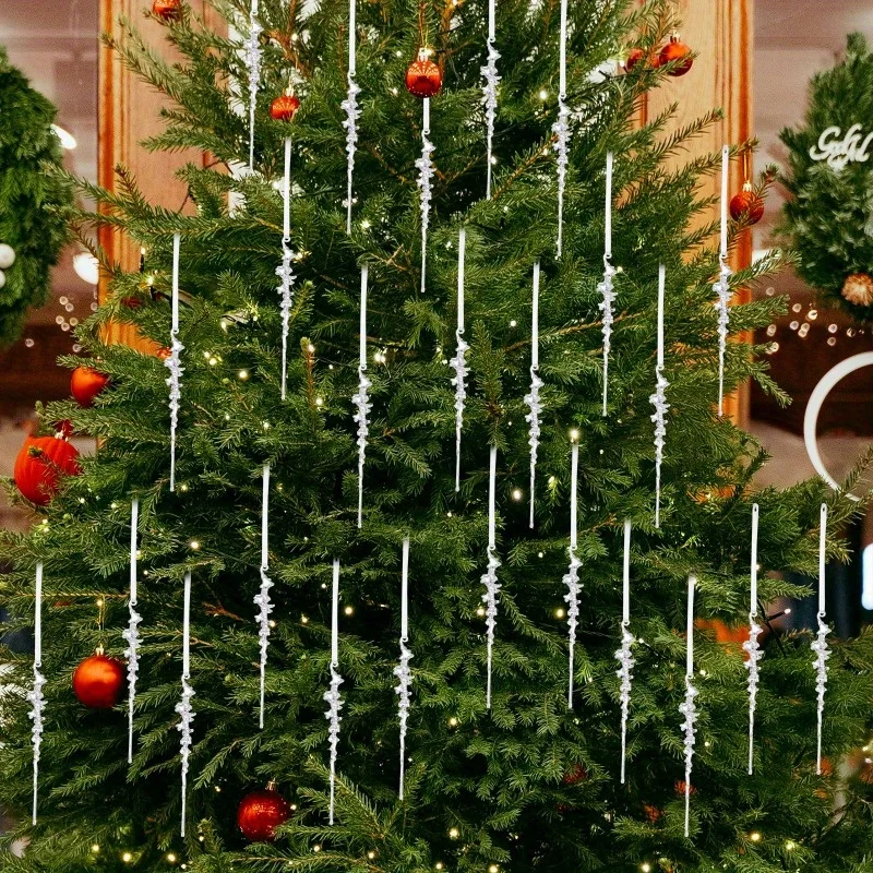 5/10pcs Elegant Acrylic Icicle Ornaments - Frosty,Dangling Crystal Pendants for Christmas Tree Decor,Perfect for Holiday Parties