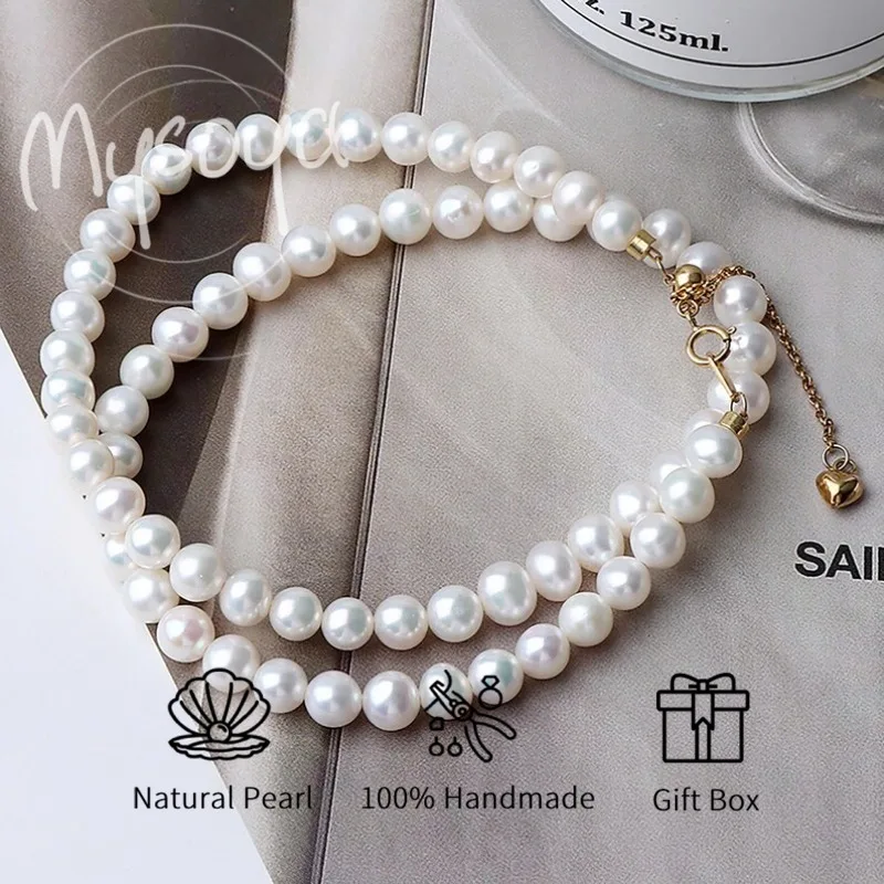

MYSOYA White Freshwater Pearl Necklace 6-7mm with Gift Box Gift for Her/Him, Gift for Birthday/Wedding/Anniversary/Christmas