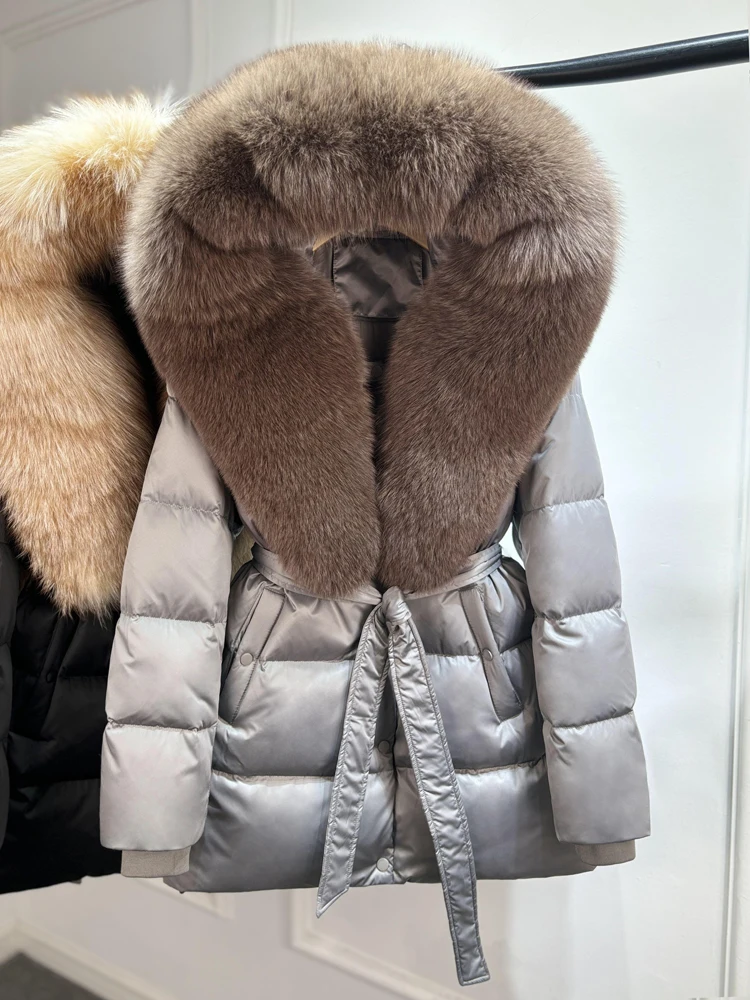 Lagabogy 2025 Top Quality Winter White Goose Down Jacket Women Coat Natural Silver Fox Fur Hooded Thick Female Waterproof Parkas