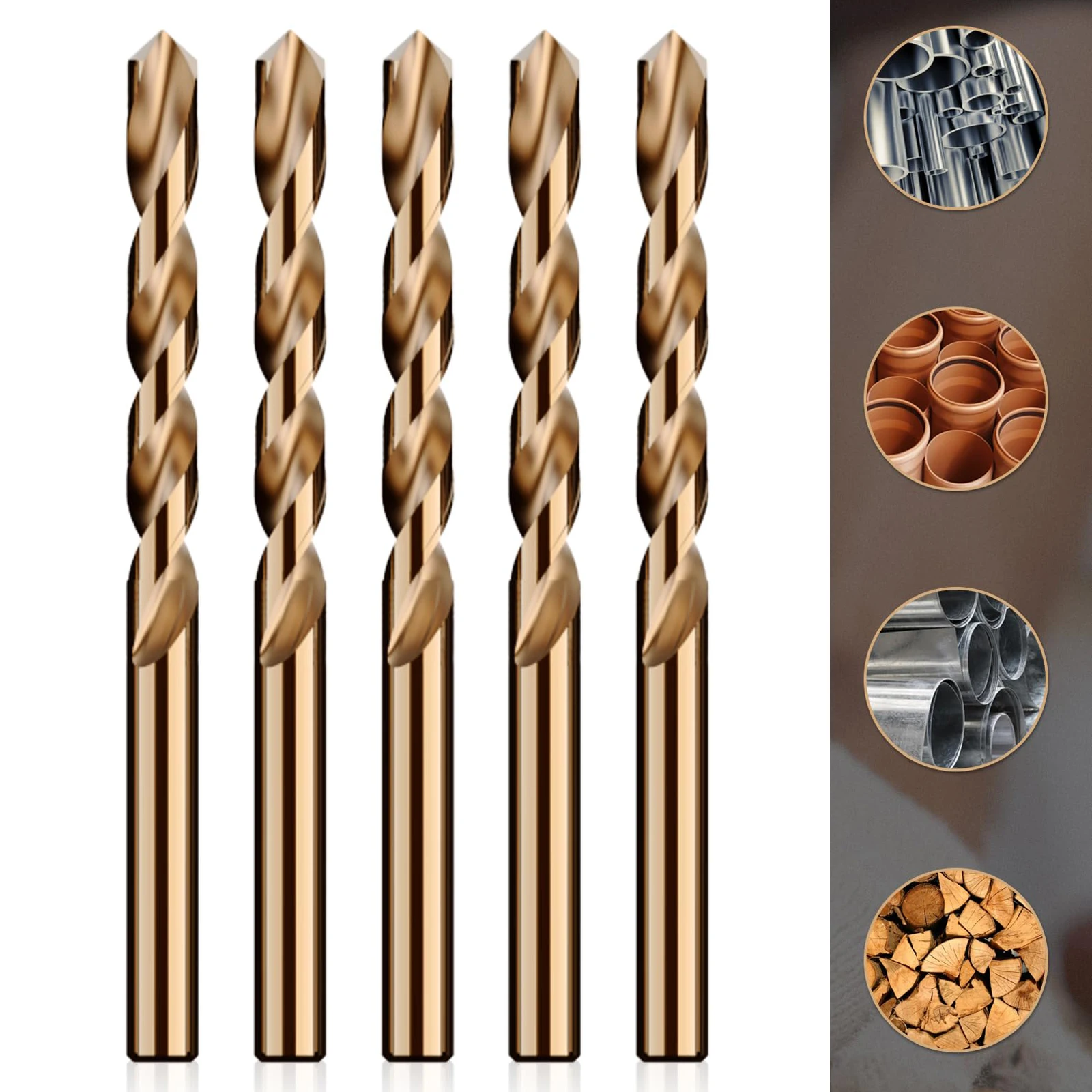 

5 шт. 9-14 мм спиральное сверло из быстрорежущей стали с наконечником 135 градусов для закаленного металла, нержавеющей стали, чугуна, дерева и пластика
