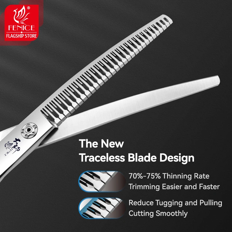 مقص Fenice الاحترافي للعناية بالحيوانات الأليفة مقاس 7/7.5 بوصة مقصات منحنية مع أسنان صغيرة مقصات تصفيف الشعر 70-75% #5