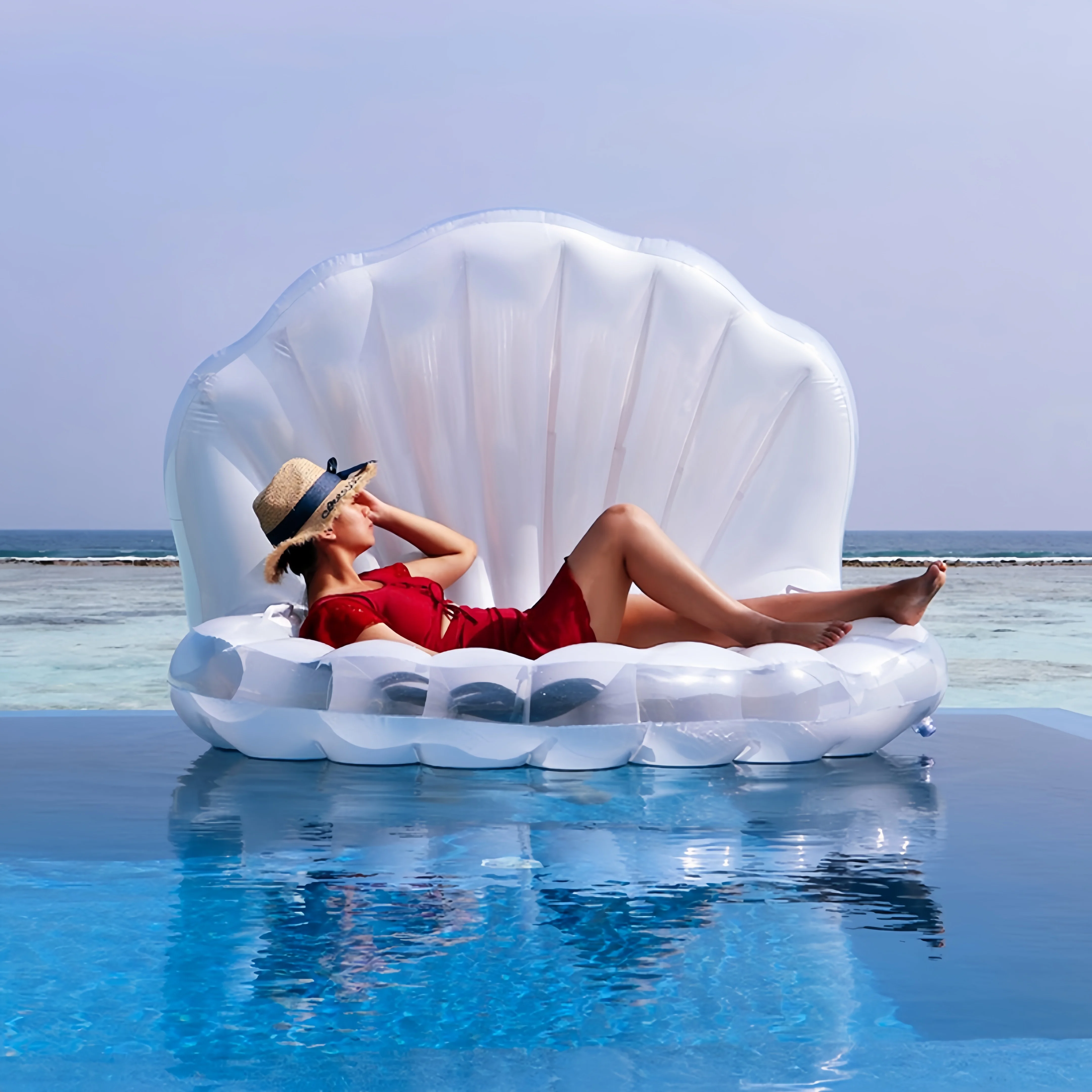 Juguete de agua gigante, cama flotante de concha blanca pura, regalo para mujeres y niñas, balsa flotante para piscina de verano, fila de colchones flotantes