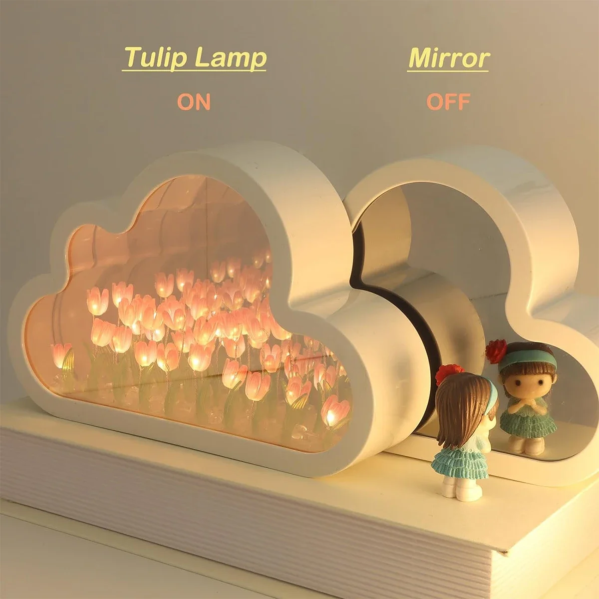 Nuvole creative Lampade a tulipano Lampade da tavolo a specchio con luce notturna a LED Ornamenti per camera da letto fai-da-te Decorazione Luci da tavolo a specchio Regali