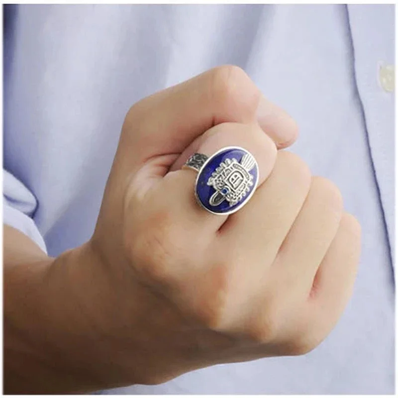 The Vampire Diaries Rings Real Sterling Silver Damon Salvatore Ring Men's With Lapis Lazuli Natural Stone Customized Jewelry