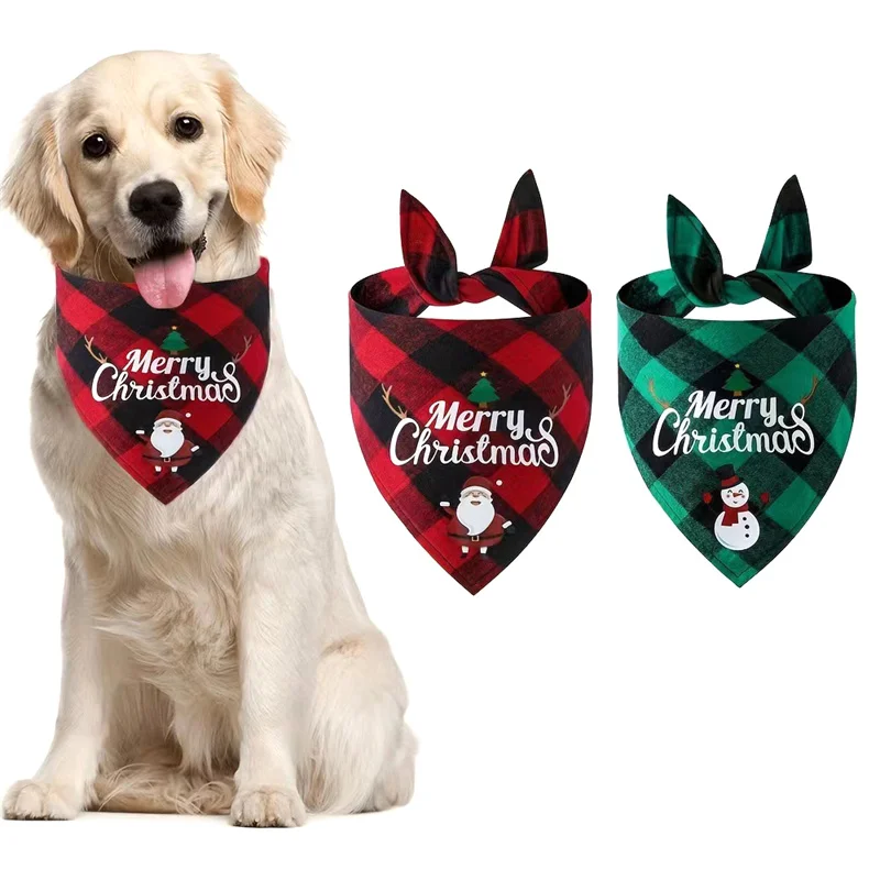 Christmas Triangle Scarf for Pets, Plaid Printed Scarf, Dogs and Cats Drool Scarf, Puppy Accessories, Pet Supplies, Gifts